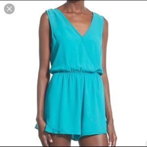 ASTR The Label Teal Ruffle Short Romper